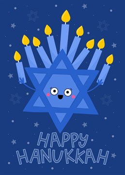 Wish those a Happy Hanukkah this year with this cute Star of David Menorah Card.