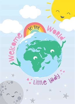 Congratulate the new parents and welcome a new baby girl into the world, with this bright and happy new baby card.