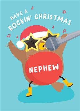 Wish a special Nephew a rockin' Christmas with this fun Christmas card, designed by Macie Dot Doodles.