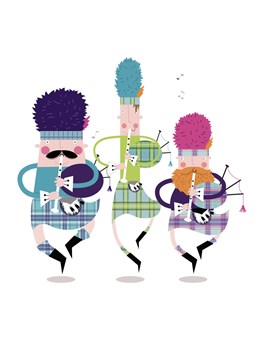 Send this adorable fun Scottish inspired card from Pink Pig to someone on their birthday, as a thank you, to send congratulations, or more ! They don't have to love bagpipes to appreciate this colourful card !
