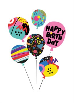 Who doesn't love balloons on their birthday? Wish someone special a bright and brilliant day, celebrating in a riot of colour! Designed by Papagrazi.
