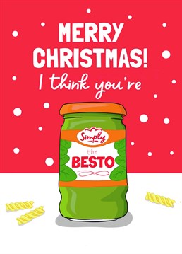 If they love a bit of pasta and pesto in front of the TV, this is the perfect Christmas card for them! Green sauce is the best sauce! Share some Christmas love with this food pun Christmas card