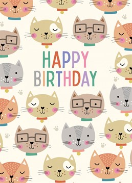 A cheerful Birthday card illustrated with a selection of cute cats