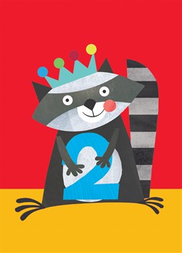 A cuddly raccoon is the perfect Square Birthday card Company offering for any two-year-old.