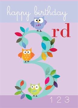 Owl old are they? A sweet birthday card from Square Card Company for a toddler turning three.