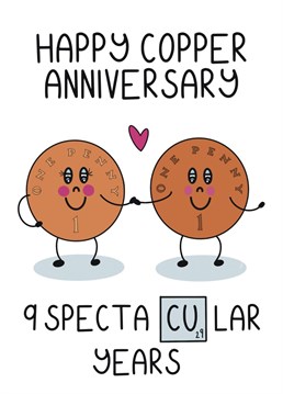 Woah, 9 years! Say congratulations on 9 years of marriage with this funny, wedding anniversary card designed by Schnauzer Scribbles!