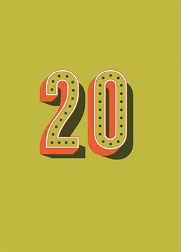 Congratulate your friend's 20th birthday in style with this colourful retro typographic card